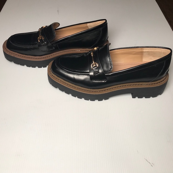 Sam Edelman Shoes - SAM EDELMAN “LAURS” SHINY BLACK LUG SOLE LOAFER WITH GOLD ACCENT SIZE 8 1/2